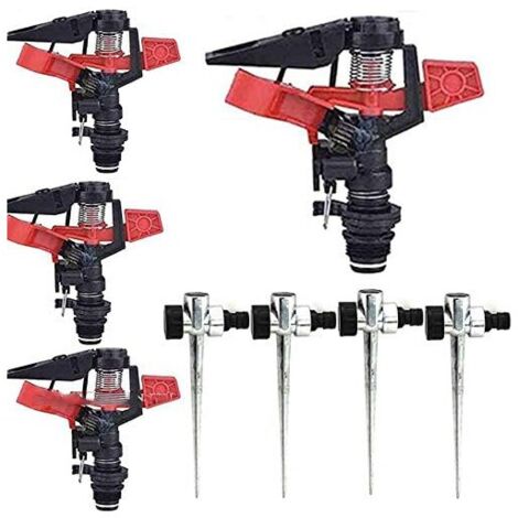 Pack 4 Aspersor de Riego Agricola Regulable con pincho  Aspersor Circular y Sectorial 1/2''  Aspersor de Césped 8 a 13 m (1/5)