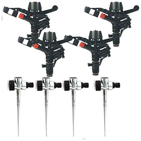 Pack 4 Aspersor de riego Agricola 3/4''  Aspersores de riego cesped 13 a 18 m con Soporte  Aspersor jardin Ajustable 0 a 360º (1/5)