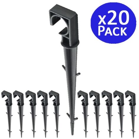 Pack 20 Piquetas estacas de sujeción para tubería de goteo 16mm, negro  Impide que la tubería se levante