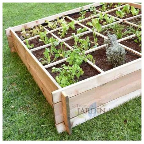Huerto urbano de madera 134x134x24 cm, 16 departamentos. Perfecto para cultivar un huerto familiar en su hogar