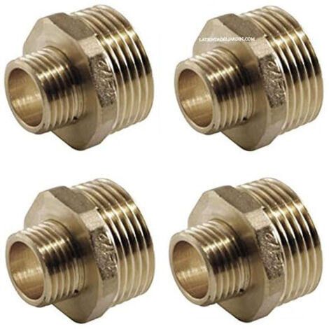 Pack 4 Machón latón 1 1/4'' x 1''  Accesorio laton Aenor  Machones de latón roscados  Machón reducido latón Aire, Agua, Gas (1/2)