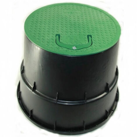 Arqueta de riego circular con tirador Ø25 cm tapa, Ø33 cm base, color negro y verde para jardinería (1/5)
