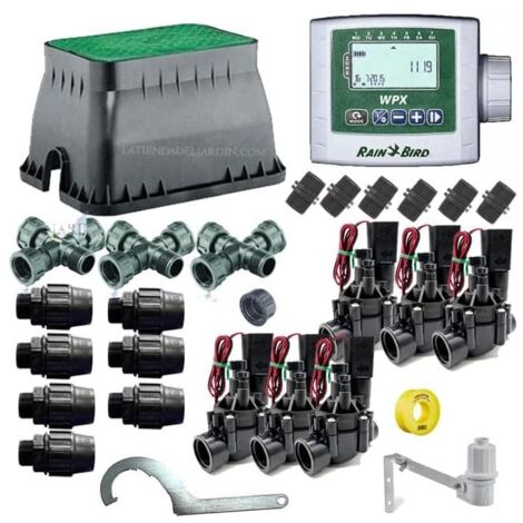Kit Riego Automatico 6 zonas 9V Rain Bird para Tuberia 32mm  Incluye Programador a Pilas, Electrovalvulas y Accesorios (1/4)
