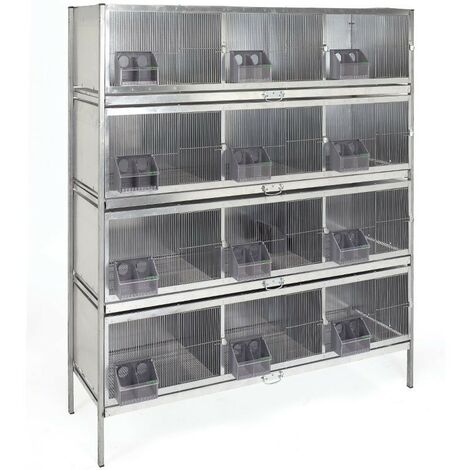 Pelechero con 12 Compartimentos con Comederos, 165x56x205 cm - Para Palomas y Aves