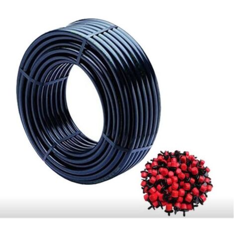 Tubería riego por goteo 16mm 100 metros 100 Goteros regulables 0 a 70 litros/hora Tubo riego por goteo negro