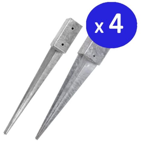 Pack 4 Soporte Poste de Madera 7x7x65 cm Piqueta Acero Galvanizado cuadrado Clavar Anclajes Base Poste para Enterrar (1/4)