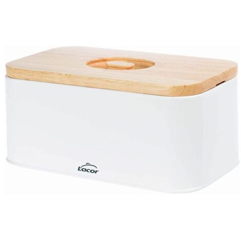 Panera estilo Nórdico con tabla de corte en la tapa [30 x 18 x 12,5 cm] - Blanco mate (1/4)