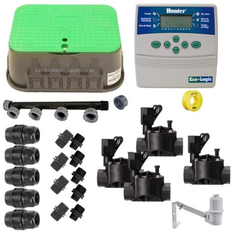 Kit Riego Automatico 4 zonas 24V Hunter para Tuberia 25mm  Incluye Programador, Electrovalvulas y Accesorios