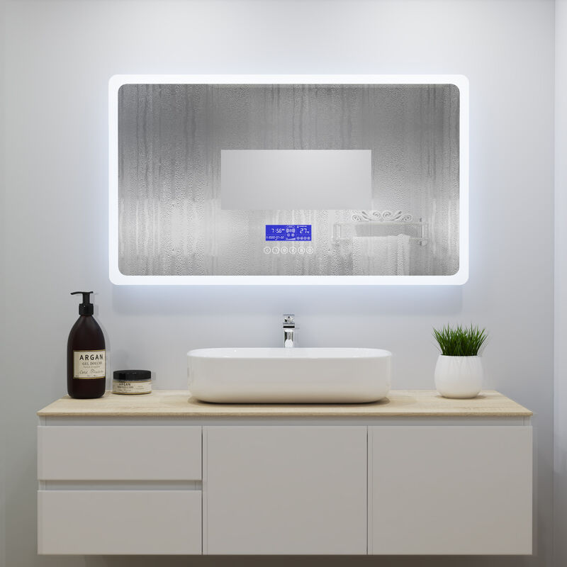 Miroir De Salle De Bain LED Avec Bluetooth, Horloge Et Interrupteur - Modèle Barcelona