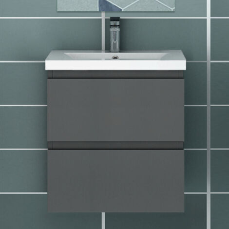 50cm Meuble avec vasque simple anthracite avec 2 tiroirs