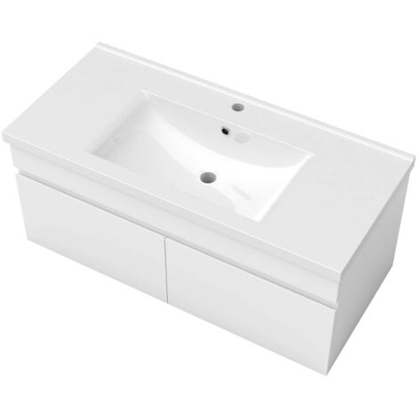 Ocean Sanitaire – Meuble double vasque 100cm avec vasque à poser – MDF anti-déformation – 2 portes renforcées – Charnières aluminium anti-corrosion (1/5)