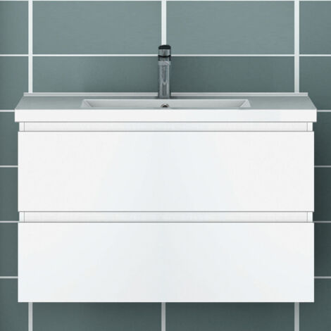 Ocean Sanitaire – Meuble double vasque 80cm avec vasque simple blanc – 2 tiroirs – MDF anti-déformation – Charnières en aluminium – Montage facile