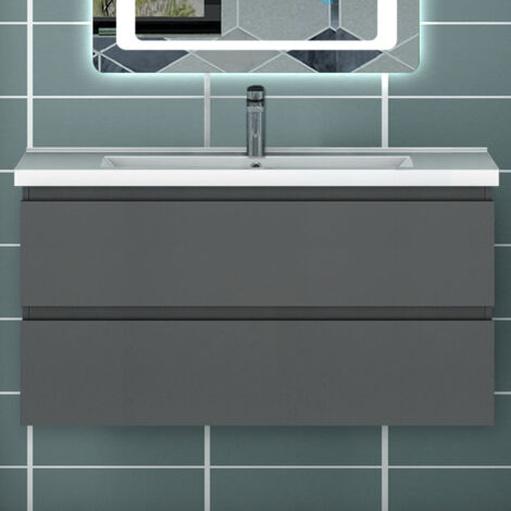 Ocean Sanitaire – Ensemble de meubles de salle de bain 100cm anthracite – 2 tiroirs avec glissières à double réglage – Meuble sous vasque en MDF écologique (1/5)