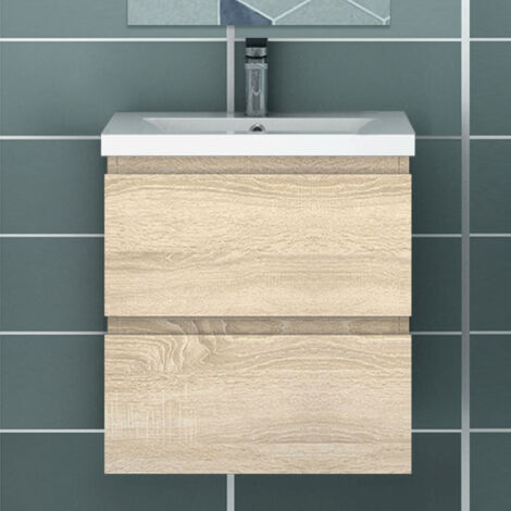 Ocean Sanitaire – Meuble sous vasque 50cm suspendu – 2 tiroirs – MDF anti-déformation – Charnières en aluminium – Montage facile avec notice incluse