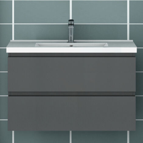Ocean Sanitaire – Ensemble de meubles de salle de bain 80cm – 2 tiroirs – MDF anti-déformation – Montage facile avec vis et fixations incluses