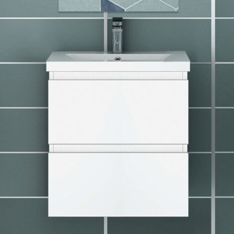 Ocean Sanitaire – Meuble double vasque 50cm blanc – 2 tiroirs silencieux – MDF anti-déformation – Charnières anti-corrosion – Montage facile avec notice (1/5)