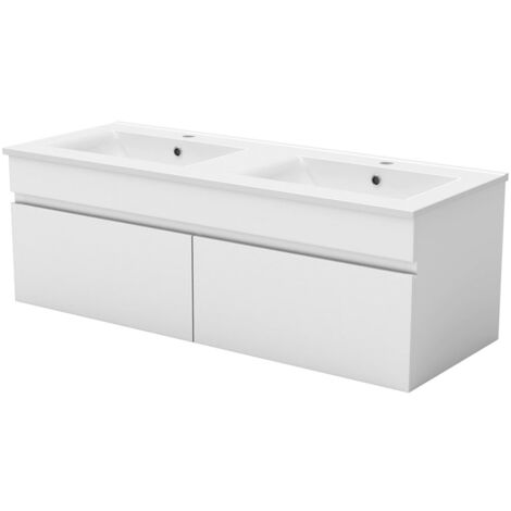 Ocean Sanitaire – Meuble double vasque 120x45x40cm – 2 portes – MDF – Lavabo céramique blanc – Montage facile avec notice illustrée (1/5)