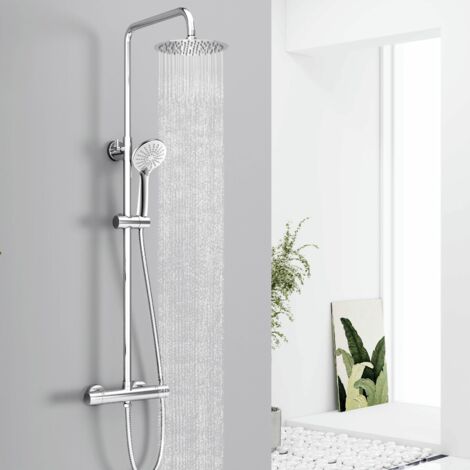 OCEAN Colonne de Douche Thermostatique Ensemble de Douche Chromé avec Douchette 3 Jets Kit de Douche Hauteur Réglable avec système de robinetterie de douche