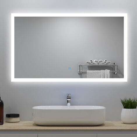 Ocean Sanitaire – Miroir lumineux de salle de bain 120x70 cm – 3 couleurs dimmables – Fonction anti-buée et mémoire – Cadre en aluminium (1/5)