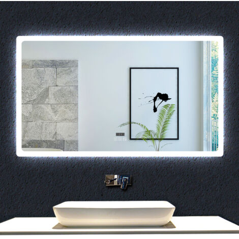 Ocean 120x70cm Miroir de salle de bain LED avec horloge Bluetooth 3 couleurs Dimmable Anti-buée et Mémoire