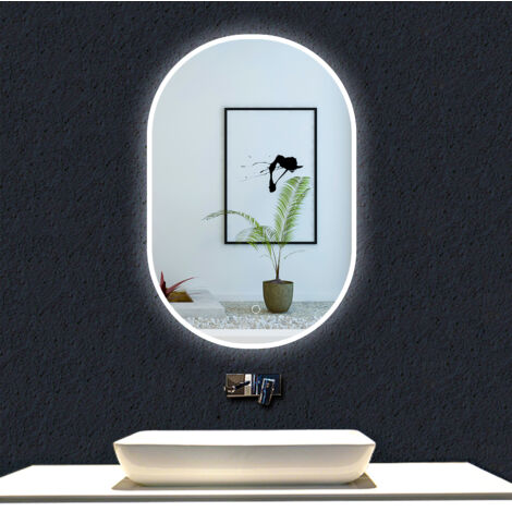 Ocean 45x80cm Miroir de salle de bain ovale à LED avec lumière blanche 6000k Dimmable à l'infini Anti-buée et Mémoire