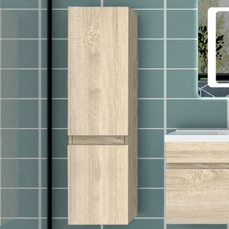110cm Colonne salle de bain bois clair, Armoire haute étagère de rangement, Meuble de salle de bain
