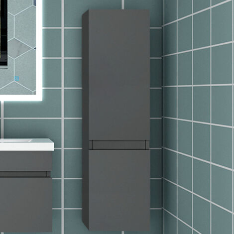 Ocean Sanitaire – Colonne de salle de bain 110 cm anthracite – Armoire haute avec 2 portes – Rangement MDF anti-déformation – Montage facile avec vis fournies