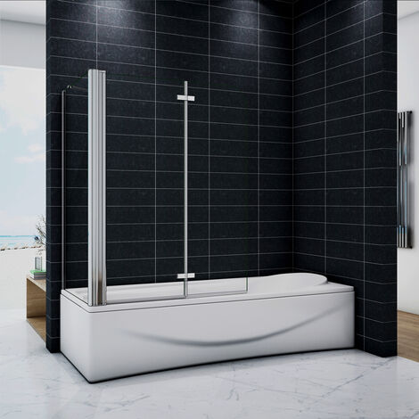 Pare-baignoire pivotant et pliant 100x140cm écran de baignoire avec paroi  de baignoire fixe 75x140cm en verre trempé et anticalcaire