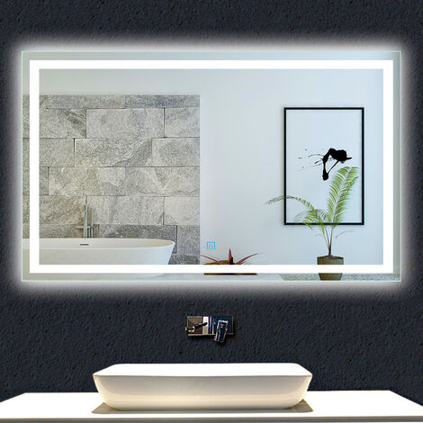 Armoire miroir LED de salle de bain - 2 portes, 2 étagères - tactile,  lumière réglable - MDF blanc laqué verre - Achat & prix