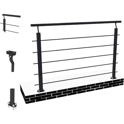 Océan Garde-corps Aluminium Noir 150cm - Rampe d'escalier 150cm - Fixation à plat (5 traverses +1 main courante) - Pour tous espaces (1/5)