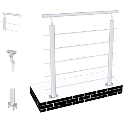 Océan Garde-corps Aluminium argenté 100cm - Rampe d'escalier 100cm - Fixation à plat (5 traverses +1 main courante) - Pour tous espaces
