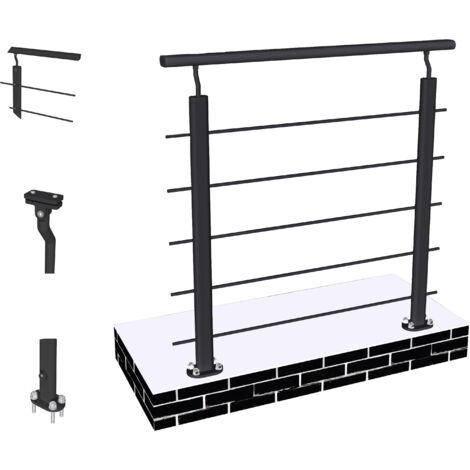 Océan Garde-corps Aluminium Noir 100cm - Rampe d'escalier 100cm - Fixation à plat  (5 traverses +1 main courante) - Pour tous espaces
