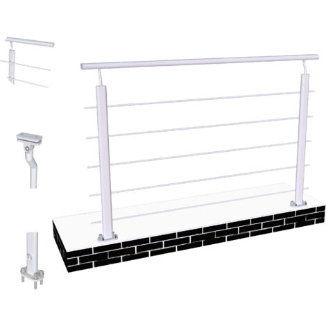 Océan Garde-corps Aluminium argenté 150cm - Rampe d'escalier 150cm - Fixation à plat  (5 traverses +1 main courante) - Pour tous espaces