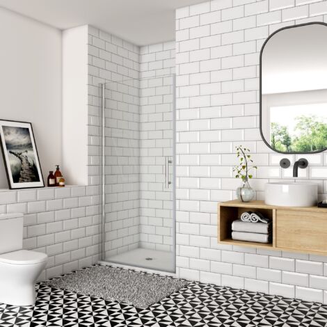 Porte de douche hauteur 180cm profil chromé, porte de douche pivotante 90x180cm verre anti-calcaire, Océan