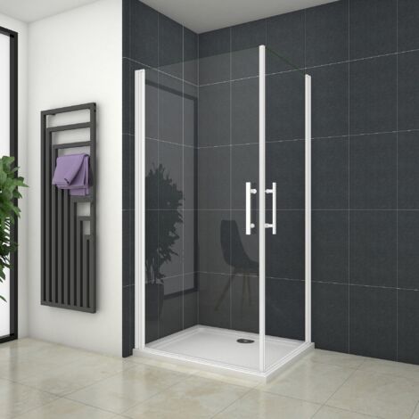 Cabine de douche battante profilé blanc, Océan cabine de douche carrée 100x100x185cm en verre securit