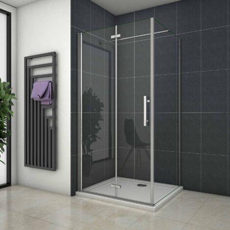 Océan Cabine de douche pivotante et pliante 110x76x185cm en verre de sécurité, 1 porte de douche 110cm + 1 paroi latérale + barre 140cm recoupable (1/5)