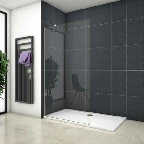 Paroi de douche fixe à l'italienne verre trempé clair Ep.8mm - 110cm H.200cm - Chromé - Barre fixe 45cm incluse