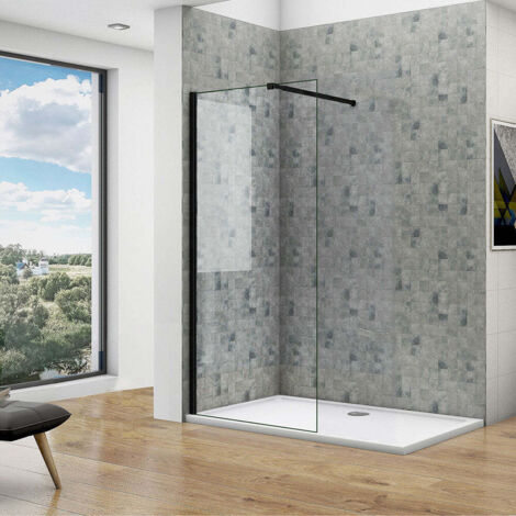 Océan Paroi De Douche Noire 80x200cm Profilé Noir Et 8mm Verre Anti-calcaire, Compris Une Barre De Fixation Extensible (1/4)