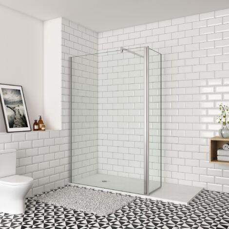 Paroi de douche à l'italienne 110x200cm, paroi fixe murale avec retour pivotant 50x200cm et une barre de fixation 140cm en carré Océan (1/5)