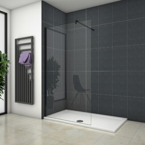 Océan paroi de douche noire 80x200cm en verre securit, paroi de douche à l'italienne + barre de fixation 140cm noire la pince tournée (1/5)
