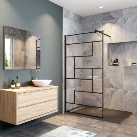 Ocean Sanitaire – Paroi de douche noire 120x200cm – Verre trempé 8mm anti-calcaire – Profilé noir mat – Installation réversible