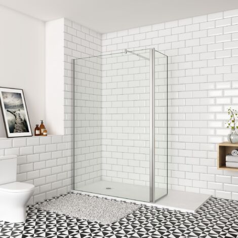 Paroi de douche à l'italienne 120x200cm, paroi fixe murale avec retour pivotant 50x200cm et une barre de fixation 70-120cm Océan (1/5)