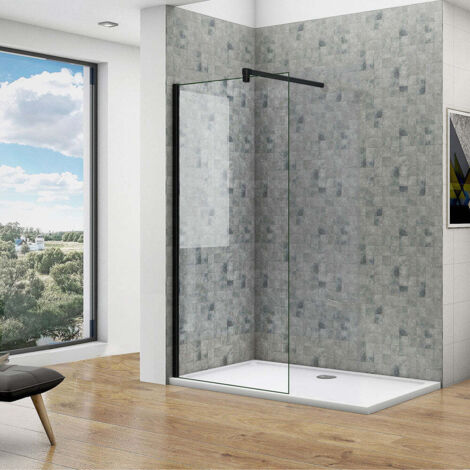 Océan Paroi De Douche 80x200cm En Noire Mat Paroi À L'italienne En 8mm Verre Anticalcaire Livré Avec Une Barre De Fixation 140cm En Noire Mat (1/5)