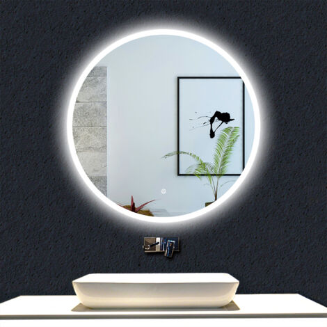 Ocean Miroir de Salle de Bain LED 60cm Rond, avec Gradable, Mémoire, Arrêt automatique, IP44 HD Verre Trempé Vertical Miroir-LED