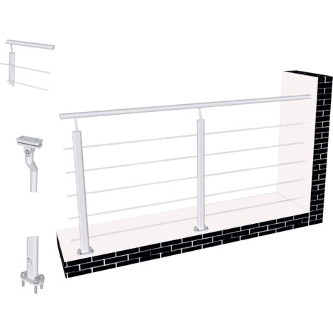 Océan Garde-corps aluminium 200 cm - Rampe d'escalier argenté  - Intérieur & extérieur - Idéal pour entrée de maison ou jardin