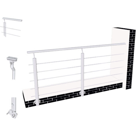 Océan Garde-corps aluminium 200 cm - Rampe d'escalier argenté  - Intérieur & extérieur - Idéal pour entrée de maison ou jardin