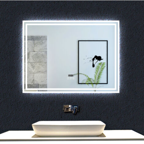 Ocean 120x70cm Miroir de salle de bain LED, avec Bluetooth et affichage de l'heure, trois couleurs, anti-buée, tactile, rectangulaire