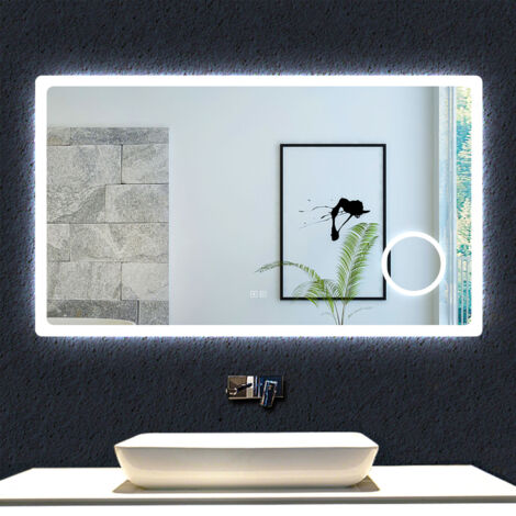 Ocean 140x80cm Miroir de salle de bain LED rectangulaire, avec Bluetooth et loupe 3x, trois couleurs, anti-buée, tactile.