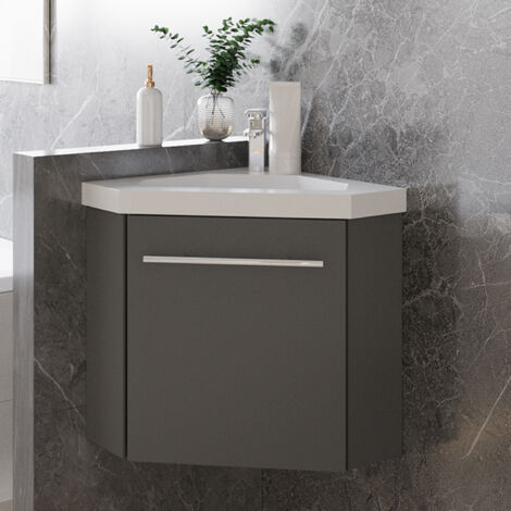 Ocean Sanitaire – Meuble bas de salle de bain anthracite 39,5 x 39,5 x 42 cm – Vasque à poser – 1 porte – MDF anti-déformation – Montage facile
