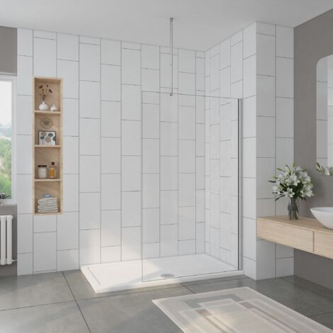 Paroi de douche à l'italienne en verre 8mm anticalcaire, Océan paroi de douche 110x200cm livré avec une barre de stabilisation au plafond 90-150cm (1/5)